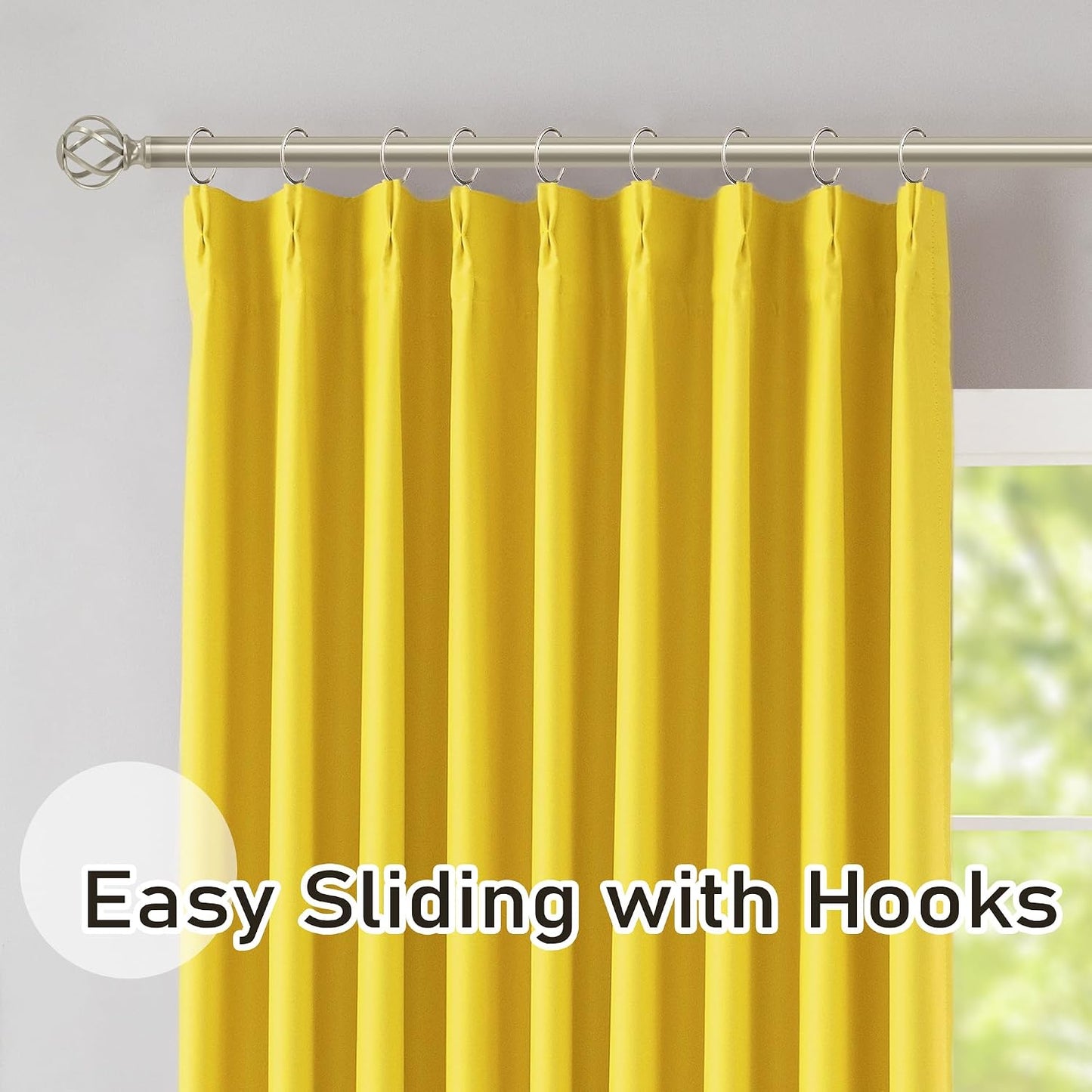 DONREN Yellow Pinch Pleated Blackout Curtains with Hooks - 96 inch Length Room Darkening Thermal Insulated Window Curtain Panels for Living Room Bedroom 2 Panel 40" Wx96 L