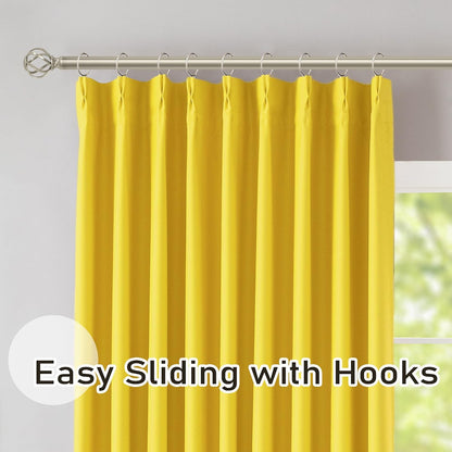 DONREN Yellow Pinch Pleated Blackout Curtains with Hooks - 96 inch Length Room Darkening Thermal Insulated Window Curtain Panels for Living Room Bedroom 2 Panel 40" Wx96 L