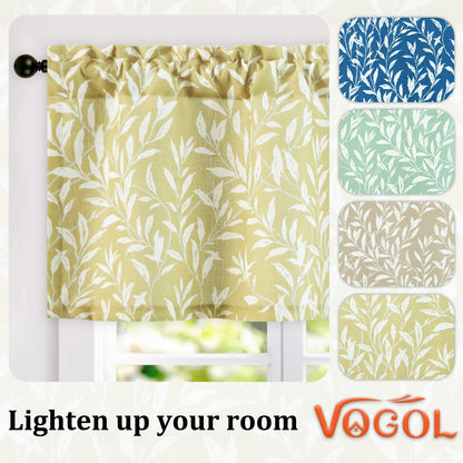 VOGOL Curtain Valances Leaves Meticulous Printed Window Curtains for Kitchen, Top Rod Pocket 52 x 18 Valance for Farmhouse Small Window, Yellow, One Panel