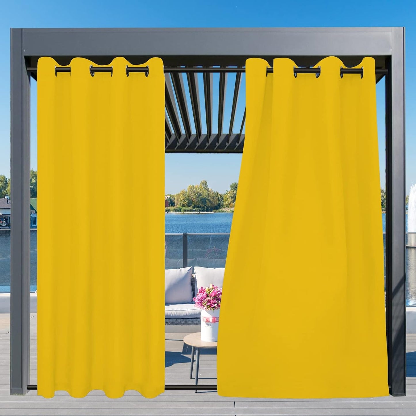 Easy-Going Outdoor Curtains Waterproof Windproof Weatherproof Curtain for Patio, Cabana, Porch, Pergola and Gazebo, Grommet Top and Tab Bottom Drape, 1panel, 54x96 inch, Yellow