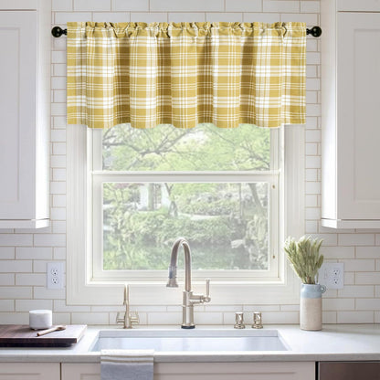 VOGOL Yellow Buffalo Check Kitchen Valances for Windows, 52 x 18, 1 Panel | Classic Checked Pattern, Cheerful Kitchen Accent, Rod Pocket Top, for Cafe or Bathroom Windows