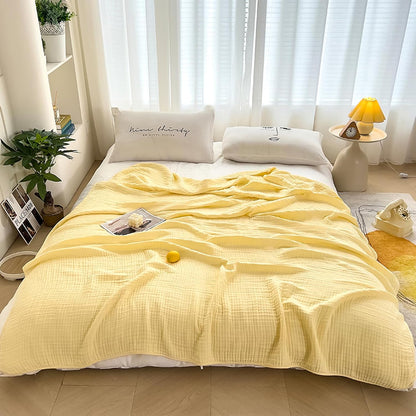 LGYKUMEG Cotton Throw Blanket 100% Muslin Blanket for Couch Breathable Gauze All Season Soft and Lightweight,Yellow,42x42 inch