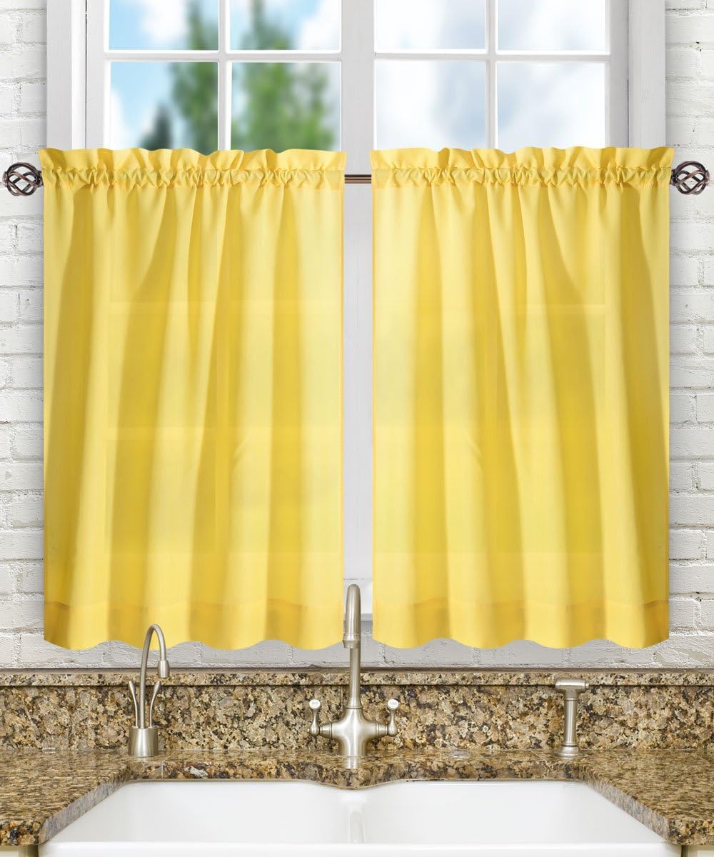 Ellis Curtain Stacey Sheer Tailored Tier Pair Curtains, 56" x 45", Yellow