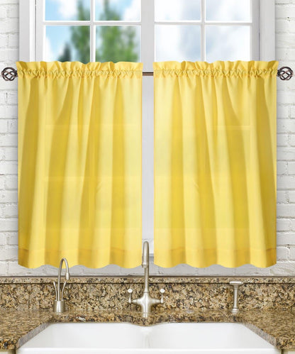 Ellis Curtain Stacey Sheer Tailored Tier Pair Curtains, 56" x 45", Yellow