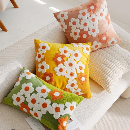 Tufted Yellow Flower Throw Pillow Cover 18x18in,Boho Floral Embroidered Pillow Cover,Summer Decorative Coushion Cover for Couch, Sofa, Bed, Living Room,Bedroom