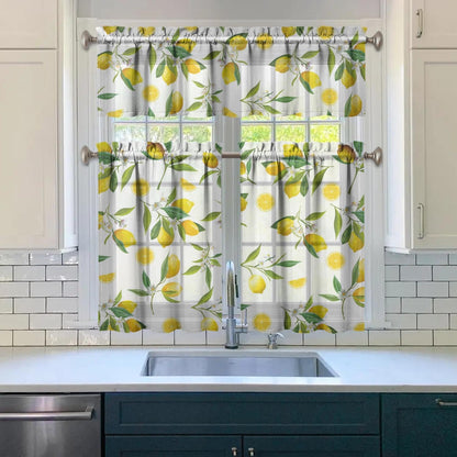 Lemon Curtains, Farmhouse Kitchen Sink Window Valance 3 Piece Set, Living Room Decor 54x36 Inches