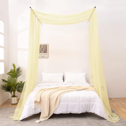 Yellow Cream Sheer Bed Canopy Scarf 216 Inch Long, Bed Canopy for Girls Adult, Decorative Scarfs Curtain Drapes for Wedding/Anniversary, Window Valance Curtain Wide 52, Queen