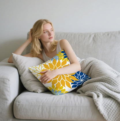 Boho Floral Abstract Pillow Cover,Yellow Blue Dahlia Decorative Cushion Case to Sofa/Bed/Living Room, Gift for Mom, Friends,Housewarming, Birthdays & Spring Summer Home Decor,18x18 Inch