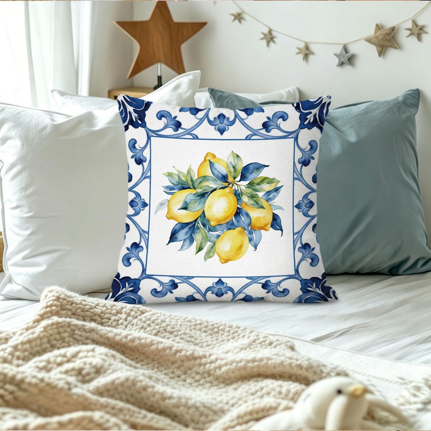 Lemon Pillow Covers 18x18 Decor,Mediterranean Yellow Lemon Decor Throw Pillow Cover,Summer Coastal Decoration for Teen Girls Room College Sofa Couch Bedroom Home Room
