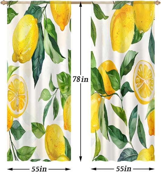 Sheer Curtains Lemon Tropical Fruit Yellow 2 Panels Set Curtains 55*78 Inch Drapes Length Light Filtering Window Curtain Panels with Rod Pocket Window Treatments for Living Room Bedroom Decor