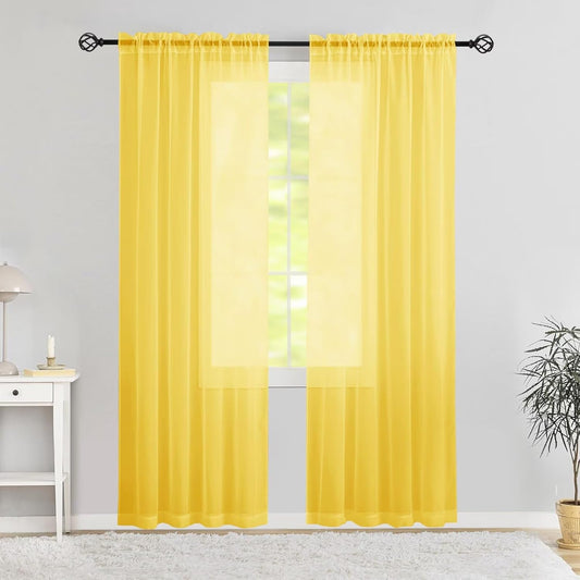 Semi Voile Sheer Curtains 84 Inches Long 2 Panels Rod Pocket Window Treatment for Living Room Bedroom Dining Room(Yellow 42" W x 84" L)