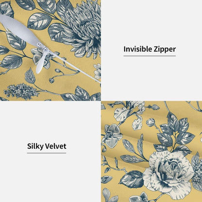 Floral Toile Throw Pillow Covers 18x18 inch Set of 2 Yellow Chinoiserie Flowers Pillow Cases French Country Spring Decorative Cushion Covers for Sofa Couch
