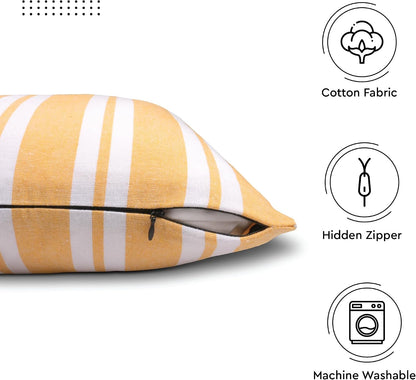 Encasa XO Farmhouse Throw Pillow Covers Set of 2 (20x20 in) Franca Yellow Stripes | Decorative Cushion Covers No Inserts | Plaid and Stripes Pillow Covers for Living Room, Couch