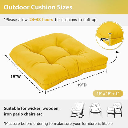 19x19 Outdoor Chair Cushions Set of 2, Tufted Wicker Patio Furniture Cushions, Thick Outdoor Seat Cushions for Lawn Chairs, Overstuffed and Water Resistant, Yellow