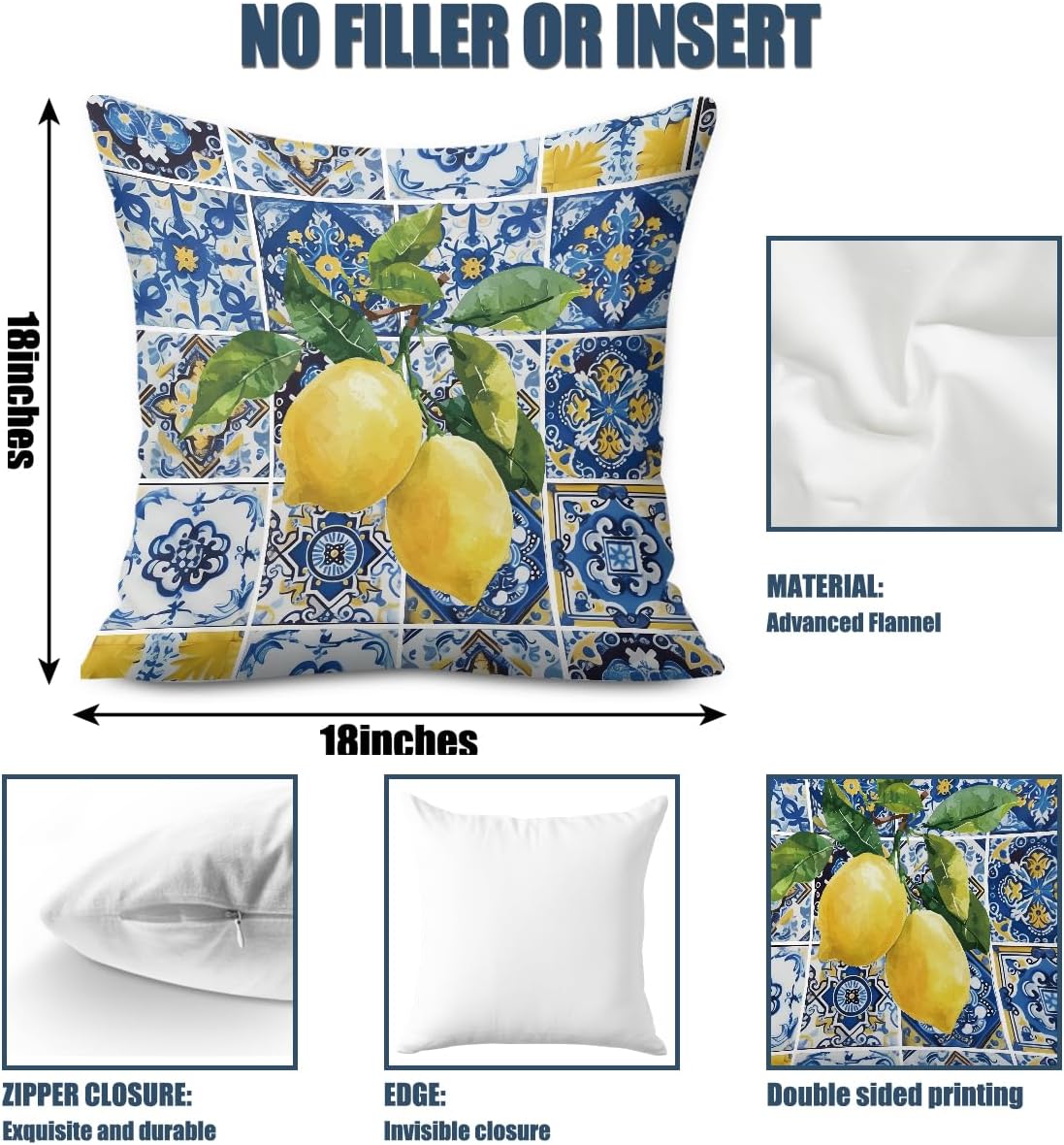 2 PCs Pillow Covers 18x18, Italy Lemon Throw Pillow Covers, Lemon Decor Italian Gifts Pillow Cases Decorative Pillow Protectors Living Room Bedroom Office Home Decor for Cushion Car Bed