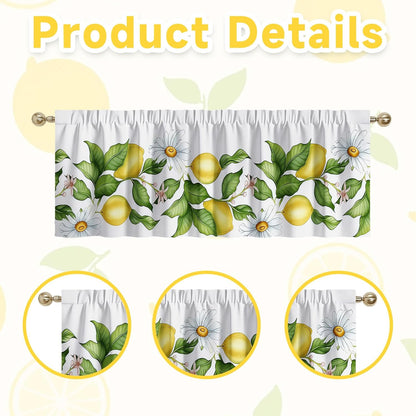 Lemon Valance, 54x18 Inch Lemon Kitchen Curtains for Window, Summer Cafe Kitchen Curtains with Rod Pocket, Lemons Curtains for Kitchen in Linen Fabric for Bedroom Home Decor, Yellow Lemon Design
