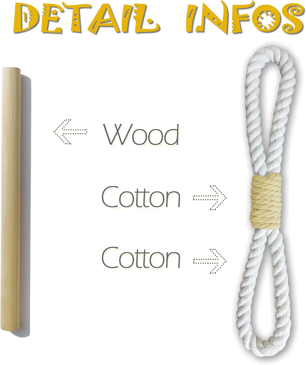 Curtain Tiebacks Rustic Holdbacks for Drapes, Farmhouse Tie Backs for Curtains, Cotton Rope with Wood Club, Natural Boho Decor Shabby Chic Drapery Holder, Pack-2, Yellow