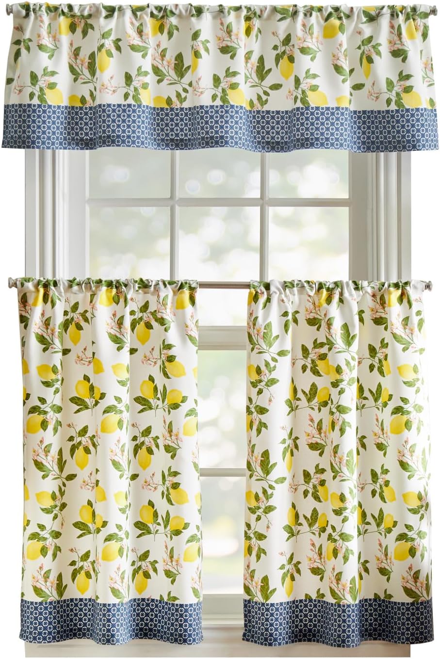Martha Stewart Lemons 3-Piece Window Curtain Valance and Tiers Set, Yellow