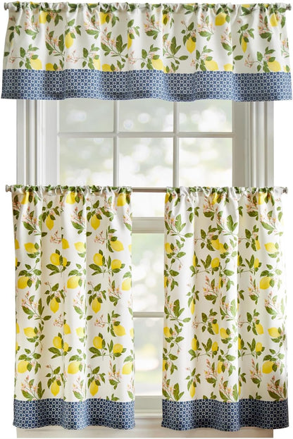 Martha Stewart Lemons 3-Piece Window Curtain Valance and Tiers Set, Yellow