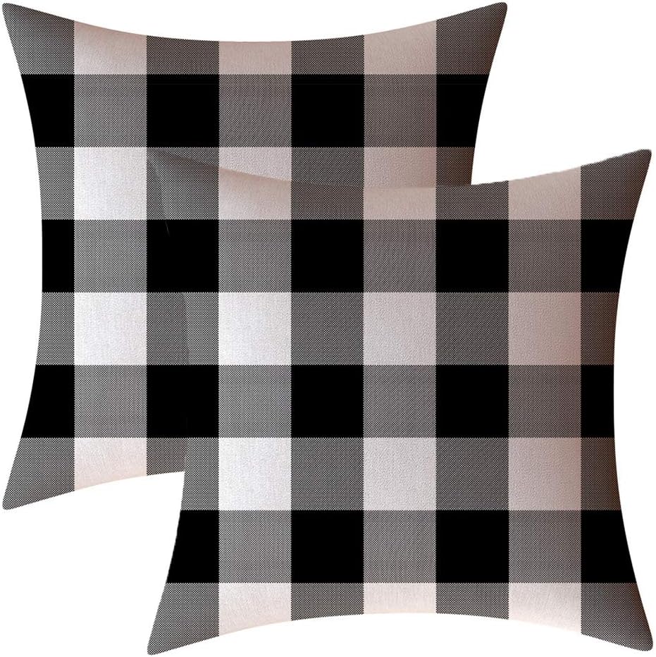 Lemon Yellow Black White Buffalo Check Plaid Throw Pillow Covers Farmhouse Decorative Throw Pillow Case Indoor Outdoor Cushion Cover Pillowcase for Sofa 18 x 18 Inch Set of 2