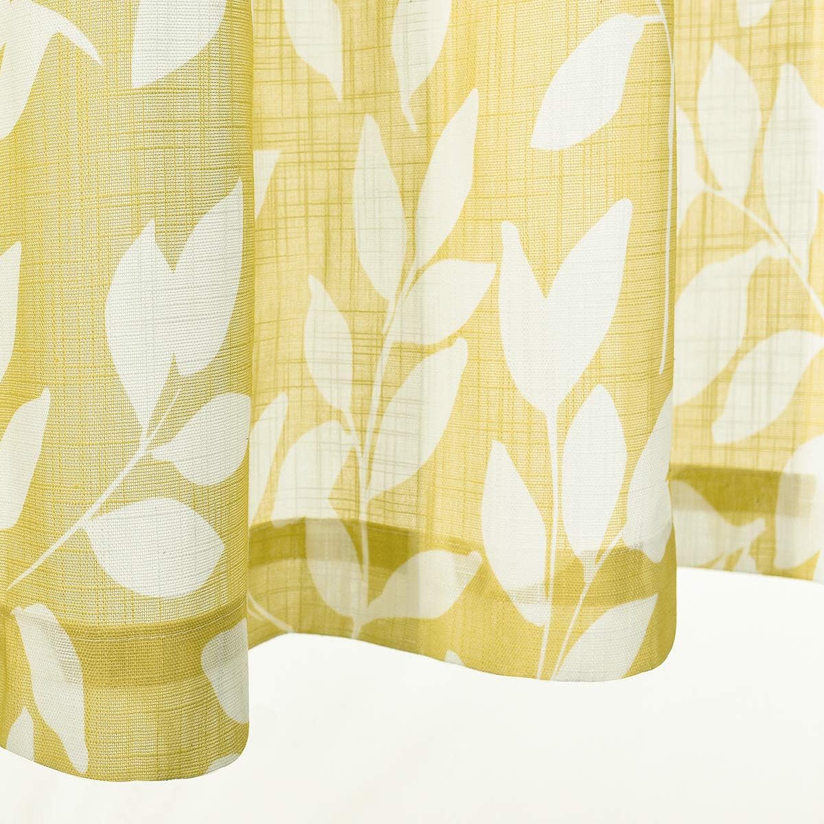 Treatmentex Semi-Sheer Curtains for Living Room Windows 95" Long White and Yellow Leaf Print Curtains for Girl's Room, Bedroom Grommet Top Curtain Panels, Mustard Yellow, 1 Pair