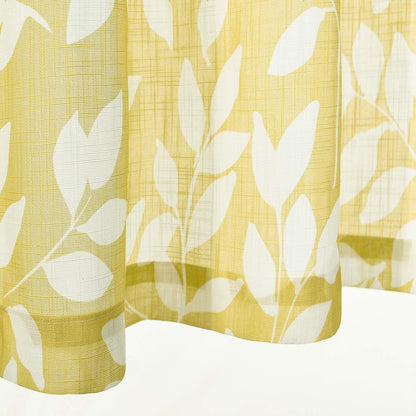 Treatmentex Semi-Sheer Curtains for Living Room Windows 95" Long White and Yellow Leaf Print Curtains for Girl's Room, Bedroom Grommet Top Curtain Panels, Mustard Yellow, 1 Pair