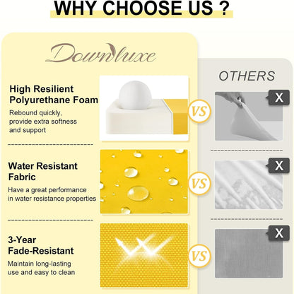 downluxe Outdoor Chair Cushions Set of 2 for Patio Furniture, Water-Resistant Patio Chair Cushions with Ties, High Density Foam Outdoor Seat Cushion, 17" X 16" X 2", Yellow