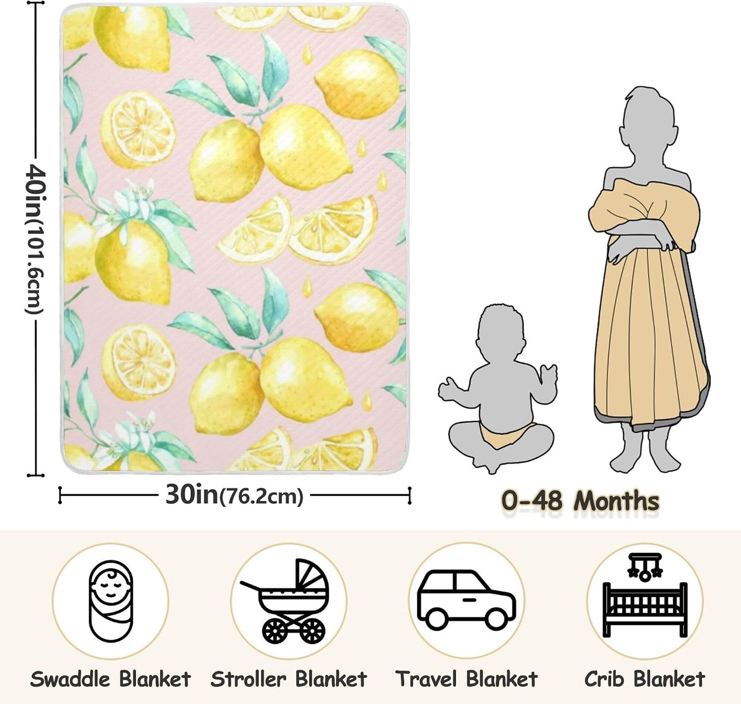 Yellow Lemons Baby Blanket Bed Crib Stroller Cover Blanket Wrap Soft Swaddling Blanket