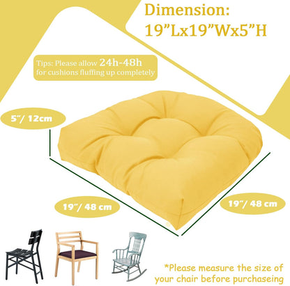 MTMR Outdoor Chair Cushions Set of 2, 19x19 Waterproof Wicker Seat Cushions for Patio Furniture, Tufted Outdoor Replacement Furniture Pad for Porch Lawn Wicker Desk Dining Rocking Chair, Yellow