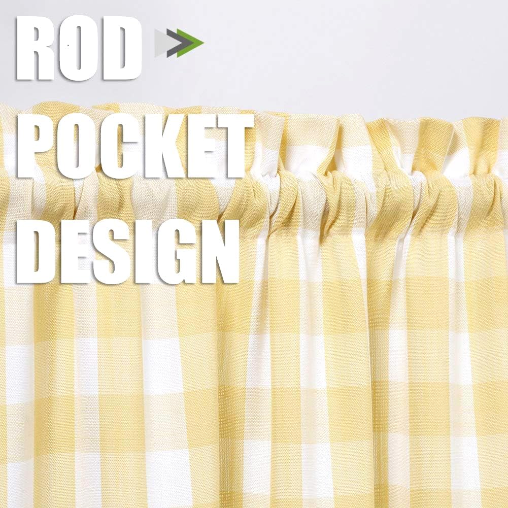 Amzdecor Yellow White Buffalo Plaid Valance Linen Sheer Cafe Curtain Buffalo Check Plaid Rod Pocket Rustic Farmhouse Kitchen Window Treatment for Living Room Bedroom,1 Panel,55''x15'',Yellow and White