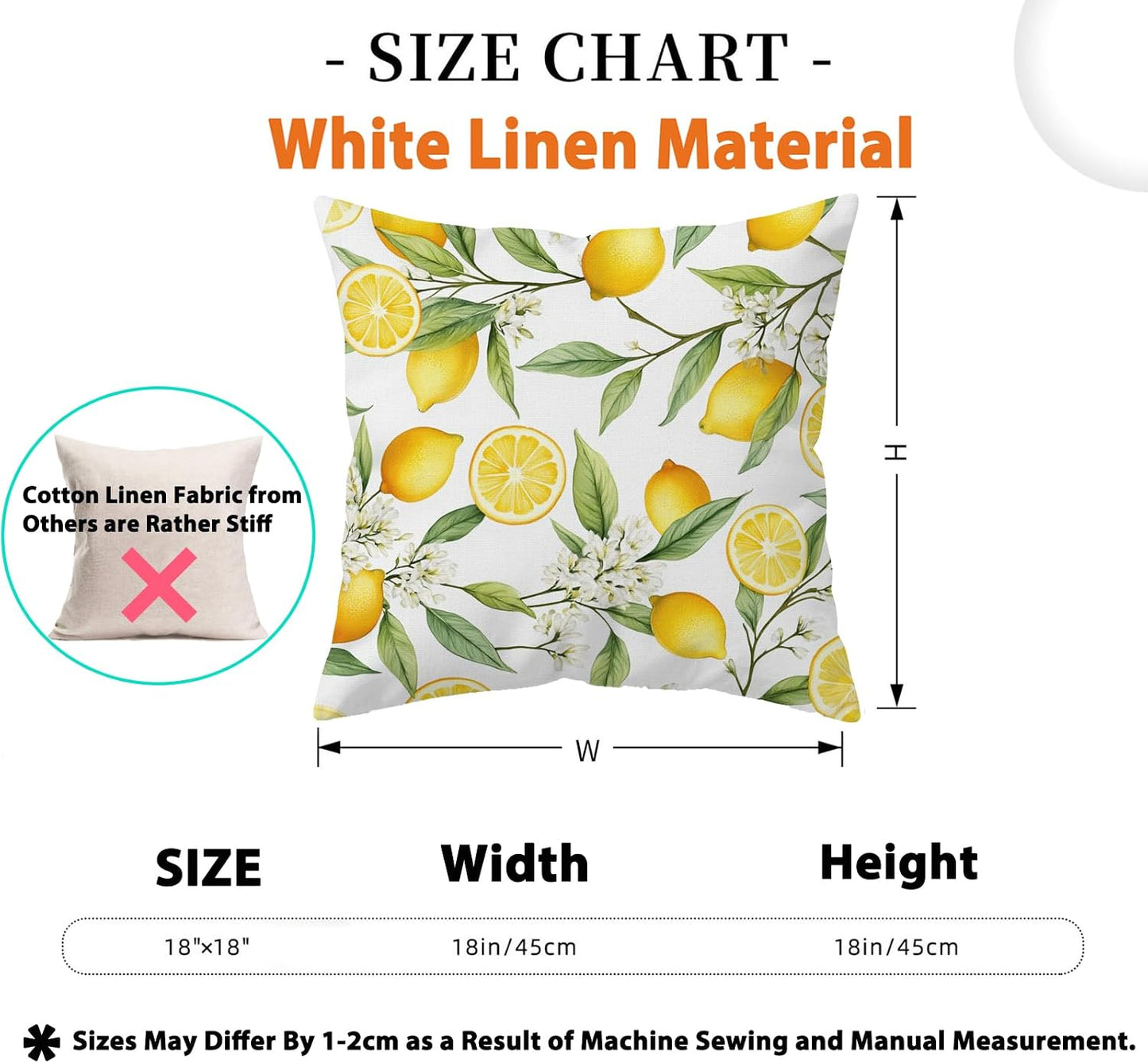 Spring Summer Lemons Throw Pillow Covers 18x18Inch Set of 2, Double-Side Print Decorative Pillowcases for Couch, Bedroom, Living Room (WL-DP-LS-Lemons, 18X18Inch)