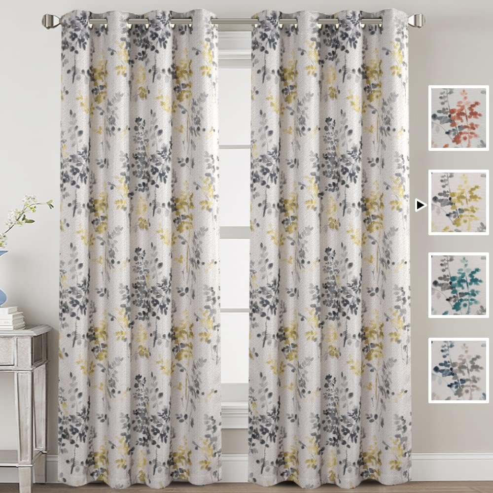 H.VERSAILTEX Linen Blackout Curtains 96 Inches Long Thermal Insulated Room Darkening Linen Curtains for Bedroom Textured Burlap Grommet Window Curtains for Living Room, 2 Panels, Grey and Yellow