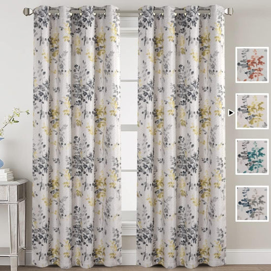 H.VERSAILTEX Linen Blackout Curtains 96 Inches Long Thermal Insulated Room Darkening Linen Curtains for Bedroom Textured Burlap Grommet Window Curtains for Living Room, 2 Panels, Grey and Yellow