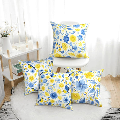 Blue and Yellow Floral Bird Pillow Covers 18x18 Inch Set of 4 Decorative Throw Pillows Abstract Pillowcases for Cushion Cover Sofa Bed Couch Living Room Home Decor
