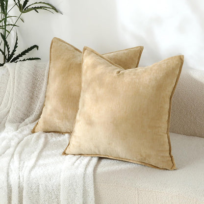Stellhome Soft Decorative Chenille Pillow Covers 18x18 Inch Natural Yellow Boho Farmhouse Neutral Couch Throw Pillows for Bed Sofa Livingroom Pack of 2 Accent Modern Pillowcase Home Decor