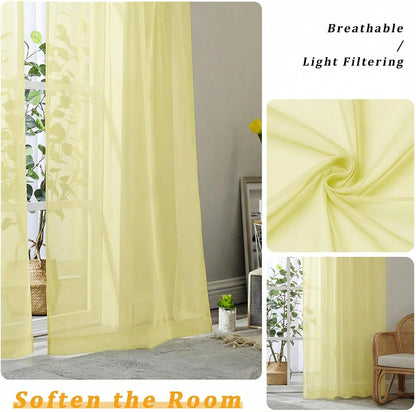 Gwine Light Yellow Sheer Curtains 84 Inches Long 2 Panels Set for Living Room, Rod Pocket Voile Bedroom Curtains, Light Filtering Solid Window Sheer Panels, Each 42Wx84L