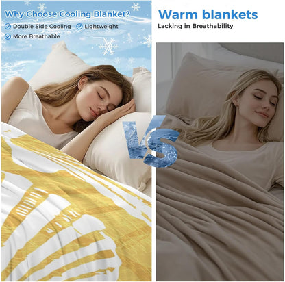 Cooling Blanket for Hot Sleepers, Yellow Scallop Coastal Lightweight Breathable Summer Blanket, Summer Beach Nautical Double-Side Cool Throw Blankets for Sleeping Travel, 50"x60"