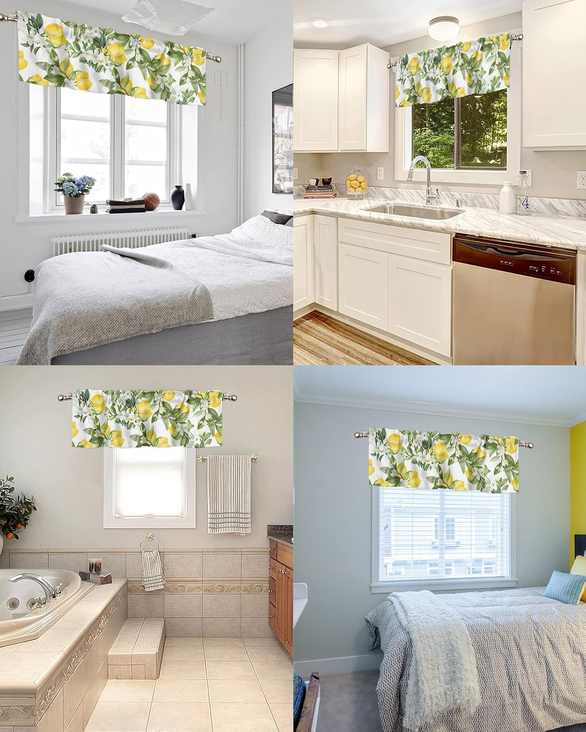 Nature Window Valance Flowering Lemon Woody Plant Romance Habitat Citrus Fresh Background Window Treatment Valances, Rod Pocket Curtain Valances for Kitchen Bedroom, 54" X 18", 1 Panel, Fern Green