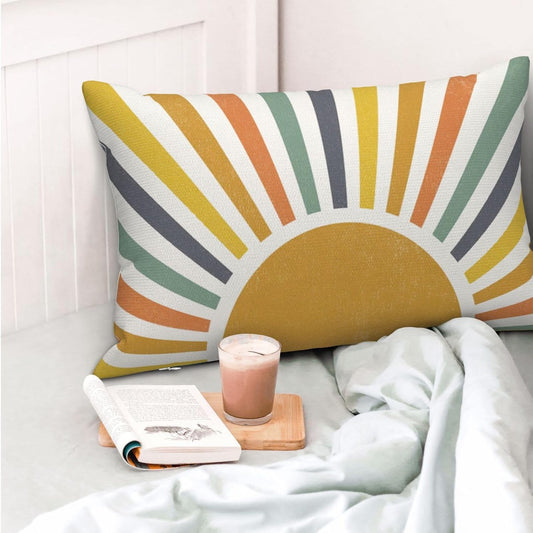 Boho Pillow Covers 12x20 Inch Set of 2 Colorful Stripes Yellow Sun Sunshine Decorations Outdoor Throw Pillow Covers Summer Rainbow Sun Pillowcase Lumbar Farmhouse Cushion Case for Sofa Couch