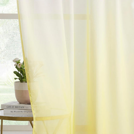 Ombre Chiffon Sheer Curtains Yellow for Living Room Decor, Gradient Light Filtering Window Curtain Panels for Girls Bedroom, Crinkle Semi Sheer Drapes for Garden, Yard Decor, Grommet Top, 42"Wx63"L