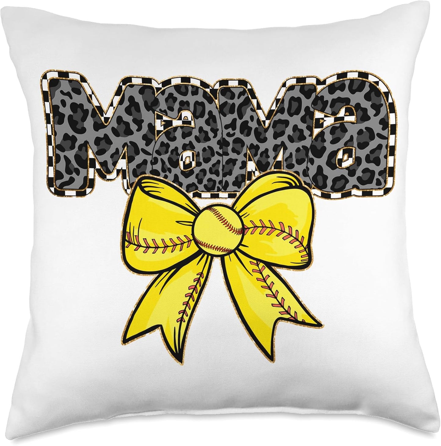 Mama Yellow Bow Baseball Throw Pillow