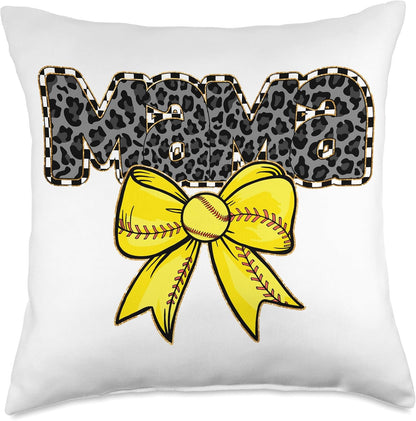 Mama Yellow Bow Baseball Throw Pillow