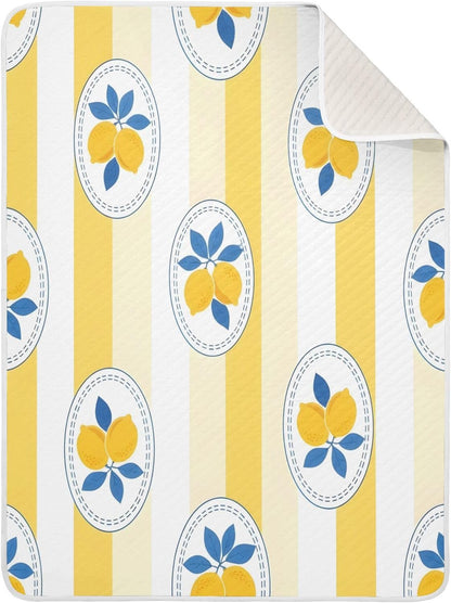 Lemon Yellow Stripe Baby Blanket 30"x40", Soft Cotton Toddler Blankets for Girls Boys with Warm Middle Layer, Lightweight Receiving Blanket for Newborn Crib Stroller