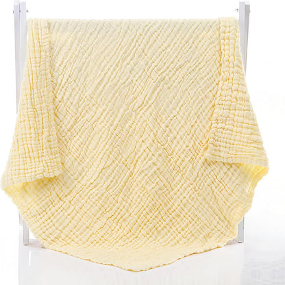 Aablexema Baby Muslin Bath Towels - Set of 2 Large Size 43X43 Inches Swaddle Blanket for Newborn Toddlers Boys Girls (White & Yellow)