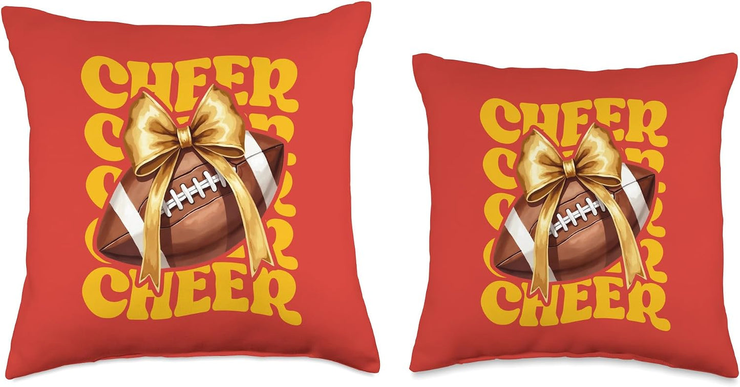 Game Day Yellow Cheerleader Mom Croquette Bow Football Cheer Throw Pillow