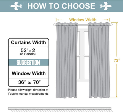 ChrisDowa 100% Blackout Curtains for Bedroom 72 Inches Long 2 Panels Set | 2 Thick Layers Total Light Blocking Thermal Insulated Grommet Window Curtains for Living Room, Mustard Yellow, 52 x 72 Inch