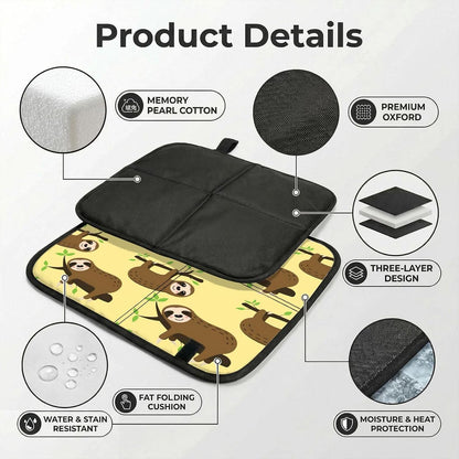 Cute sloths on yellow lemons Print Hiking Seat Pad,Foldable seat cushion,for Camping Backpacking Stadium Outdoor