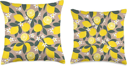 Summer by Vine Mercantile Amalfi Coast Lemon Blossom Summer Citrus Fruit Pattern Throw Pillow, 18x18, Multicolor