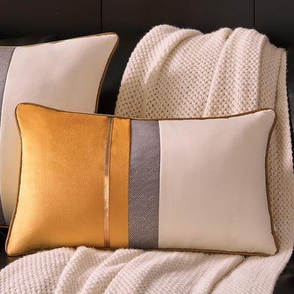 Avigers 12 x 20 Inches Yellow White Gold Leather Striped Patchwork Velvet Cushion Case Luxury Modern Throw Pillow Cover Decorative Pillow for Couch Living Room Bedroom Car