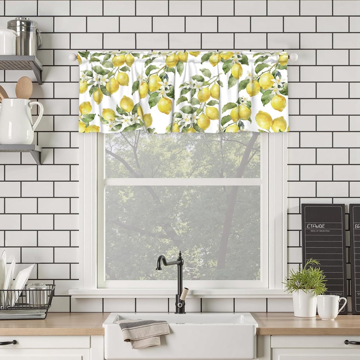 Lemon Curtains Valance for Windows Summer Watercolor Lemon Fruit Rod Pocket Valance Windows Treatments 1 Panel Yellow and White Short Curtains for Living Room Bathroom Bedroom